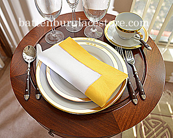 White Hemstitch Dinner Napkin with Lemon Chrome border